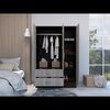 Tuhome Bolton 120 Mirrored Armoire, 2 Door Cabinet, 2 Drawers, Door W/ Mirror, Rods, Black/Light Gray CWZ5950